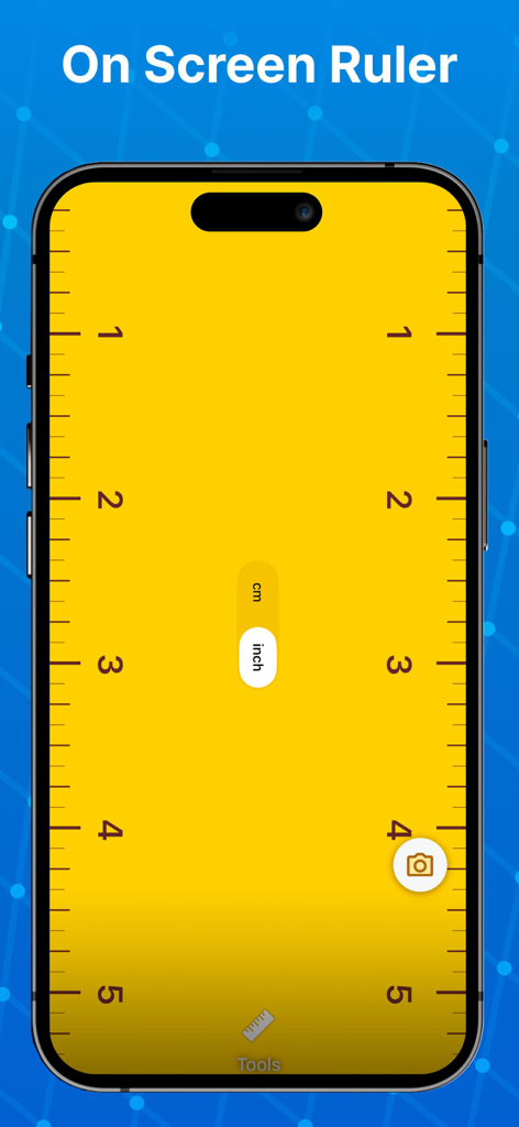 Digital on screen ruler showing measurements in inches on a smartphone.
