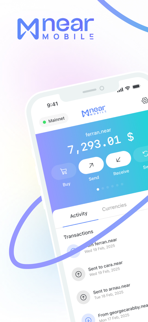 Near Mobile crypto wallet app interface showing account balance and recent transactions