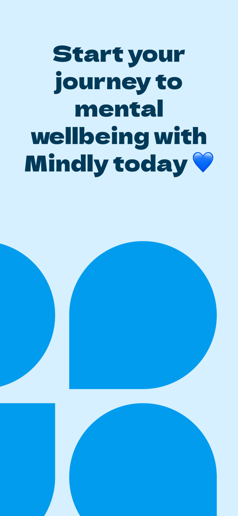 Introductory screen for Mindly Therapy app with text encouraging users to start their mental wellbeing journey today