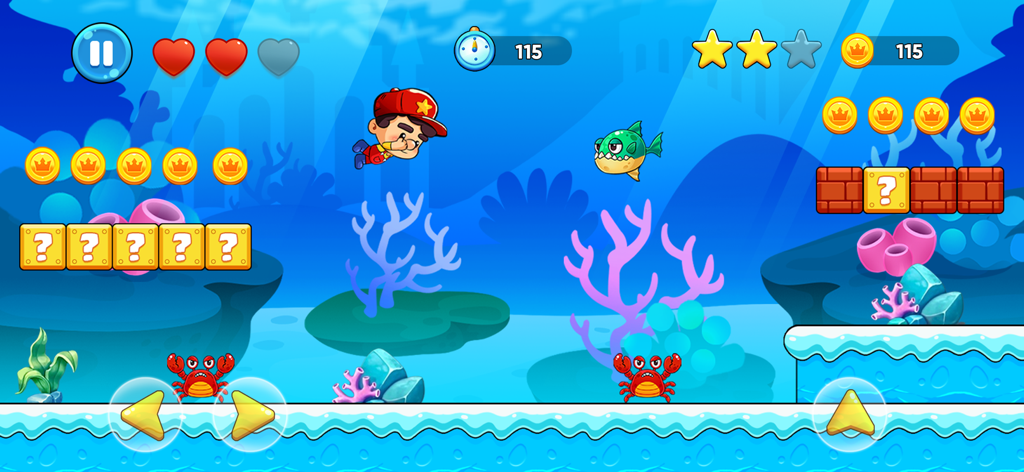 Max's World™ - Fun Adventure - Max swimming in an underwater platformer level with crabs and gold coins