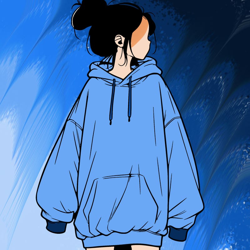 realistic girl with a oversized sweatshirt on and a bun