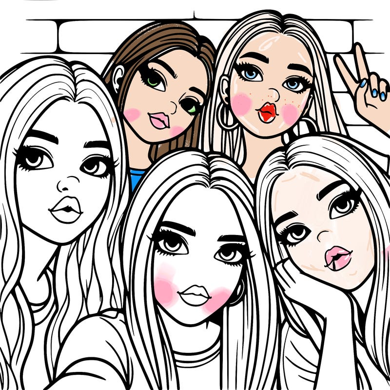 group of teen girls friends y2k up close in a selfie