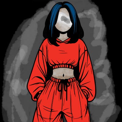 realistic girl faceless with baggy pants and a crop top