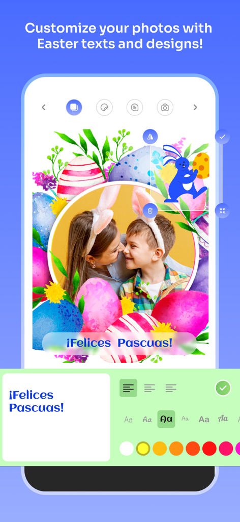 Happy Easter - Photo Frames - A mother and child in a colorful Easter photo frame with custom text editing options