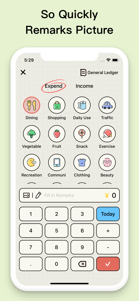 Aesthetic expense tracking interface with minimalist hand-drawn icons for spending categories
