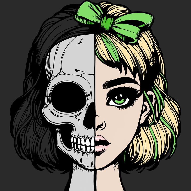 realistic girl with half skull mask