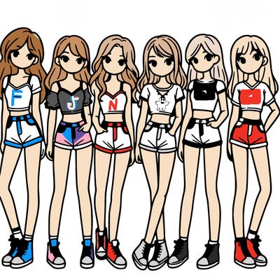 a group of girls wearing crop tops and shorts