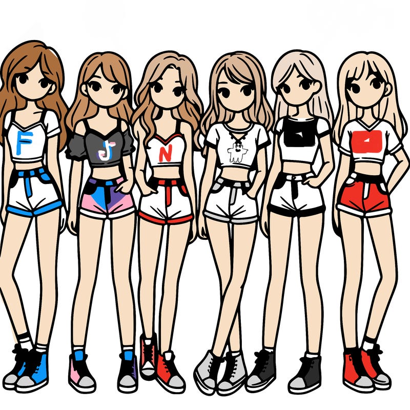 a group of girls wearing crop tops and shorts