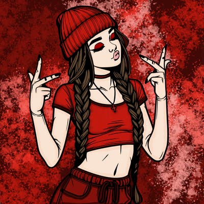 realistic teenage girl with braids and a beanie and crop top doing 🫶🏼