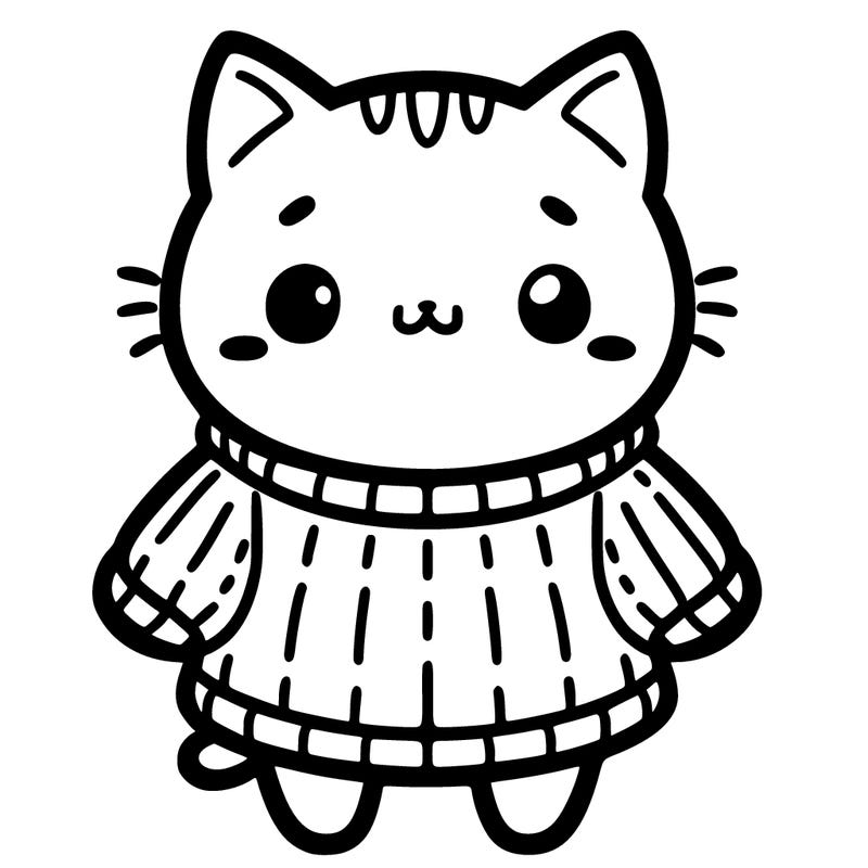 a kawaii cat wearing an oversized sweater