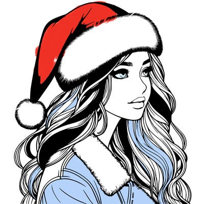 realistic girl in santa hat