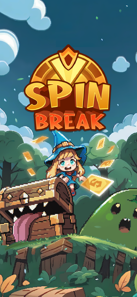 Spin Break: Roulette Battle - Spin Break Roulette Battle title screen with pixel art wizard and monster chest