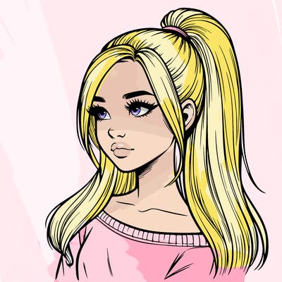 realistic girl with a high ponytail