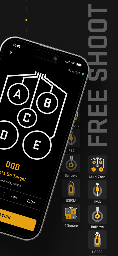 SIG CONNECT - SIG CONNECT mobile app interface displaying a multi-zone shooting target and training metrics.