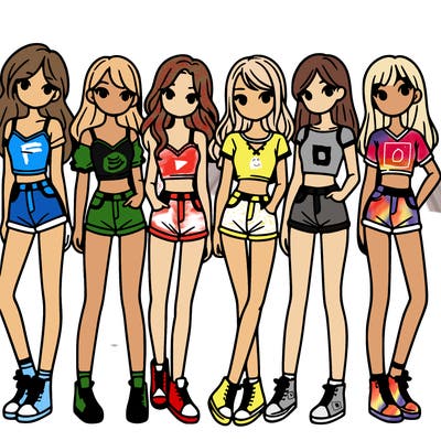 a group of girls wearing crop tops and shorts