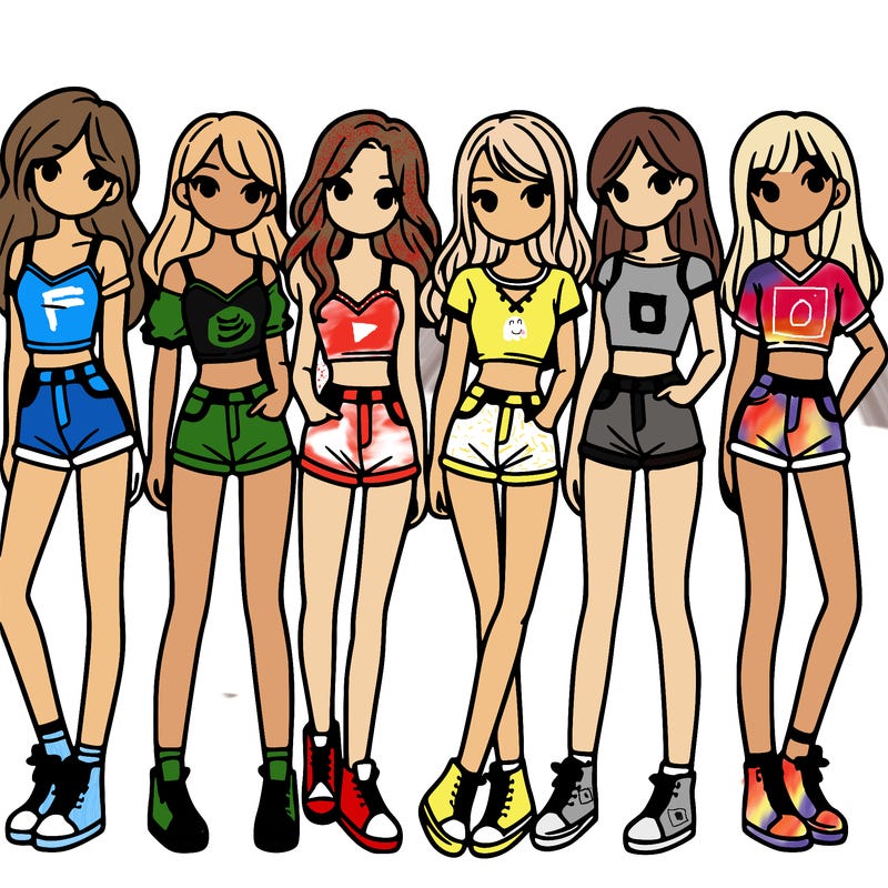 a group of girls wearing crop tops and shorts