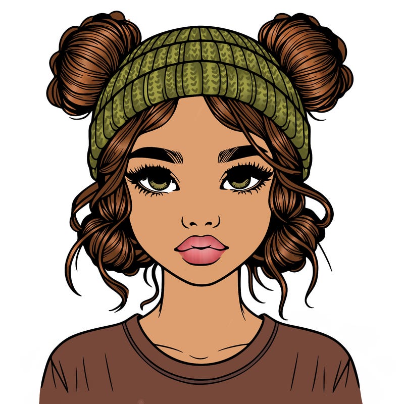 realistic girl with buns in her hair with a beanie on