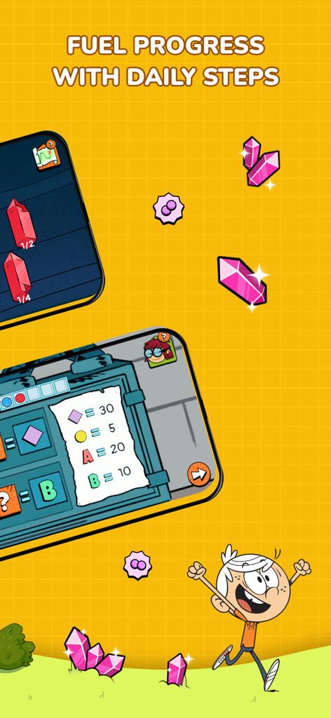 Nick Academy - Lincoln Loud from the Loud House celebrating learning progress in the Nick Academy app