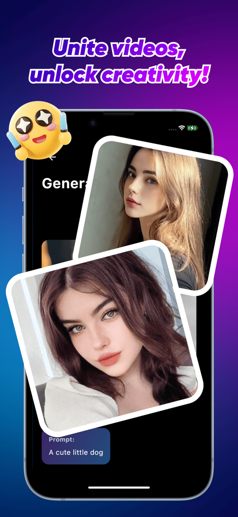Vinv app interface showing stylized AI portraits and a text prompt input field