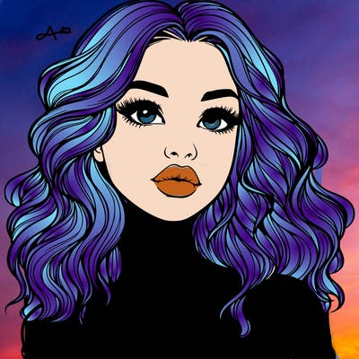 realistic girl with wavy hair and lips