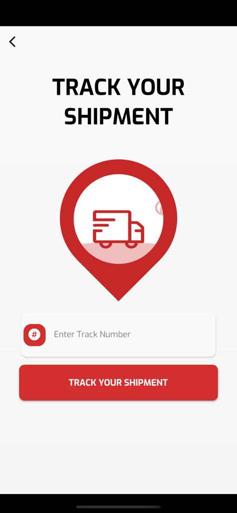 ZMC Express Cargo mobile app tracking screen showing a track number input field and a delivery truck icon