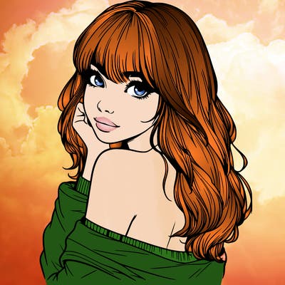 realistic girl with bangs looking over her shoulder