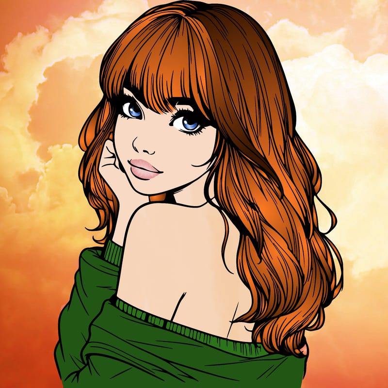 realistic girl with bangs looking over her shoulder