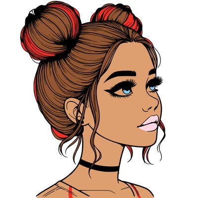 realistic girl with buns on the top of her head