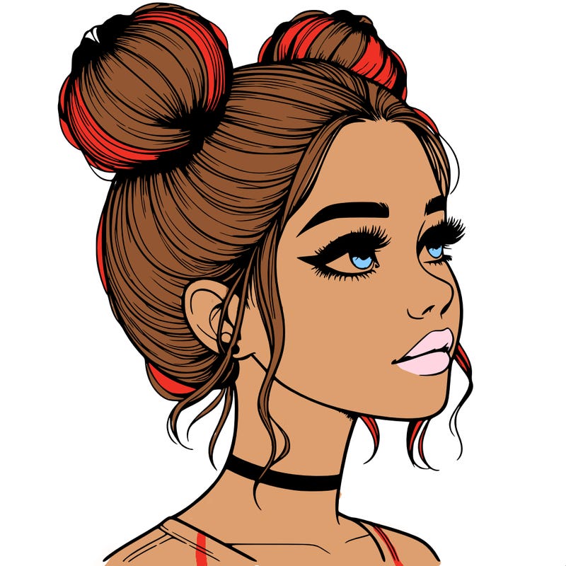 realistic girl with buns on the top of her head