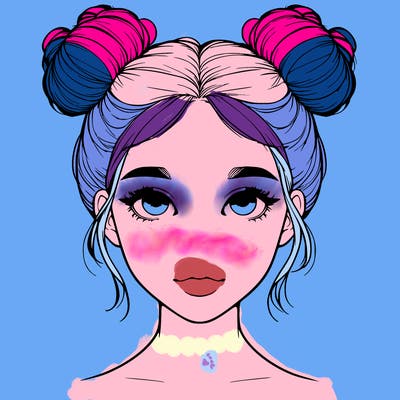 realistic girl with two buns on top of her head