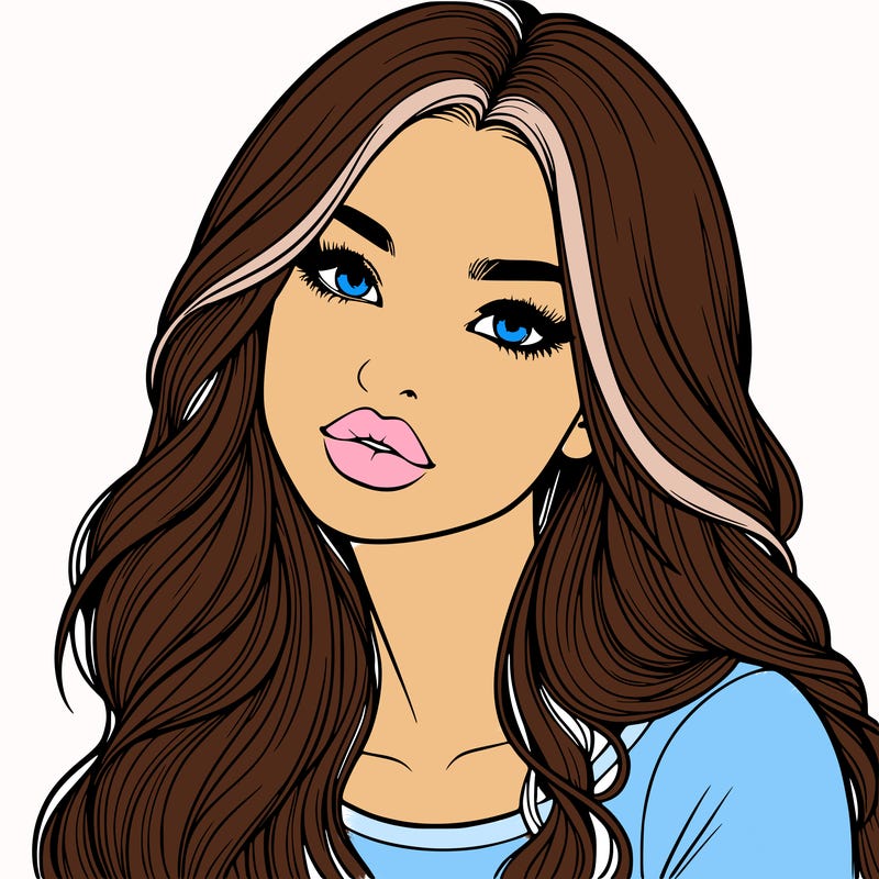 realistic girl with hair on her hair and lips