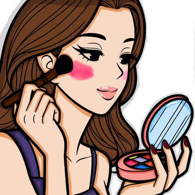 little girl putting on makeup