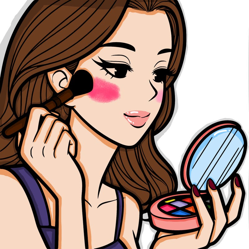 little girl putting on makeup