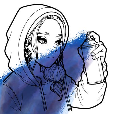 a realistic girl, spray painting