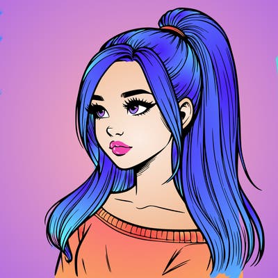 realistic girl with a high ponytail