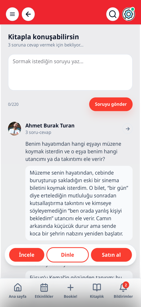 Book.Love - 사용자 댓글 및 책 구매 옵션이 있는 대화형 책 대화 기능을 보여주는 Book.Love 앱 인터페이스