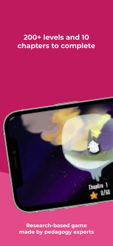 Pantalla de smartphone que muestra la jugabilidad de Kahoot Algebra by DragonBox con texto resaltando más de 200 niveles y 10 capítulos