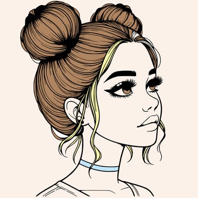 realistic girl with buns on the top of her head