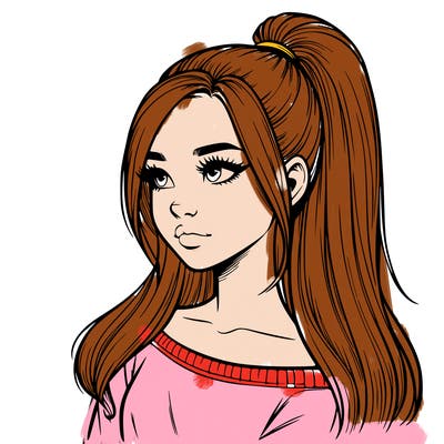 realistic girl with a high ponytail