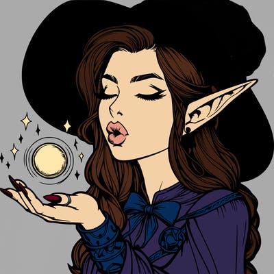 realistic elf casting a spell with lips