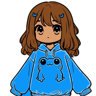 girl wearing frogging sweatshirt