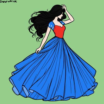 realistic woman with dress flowing in the wind