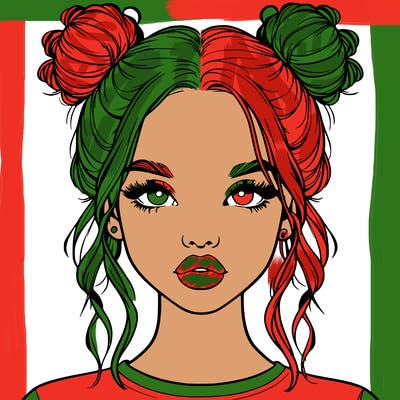 realistic girl with two buns in hair and lips