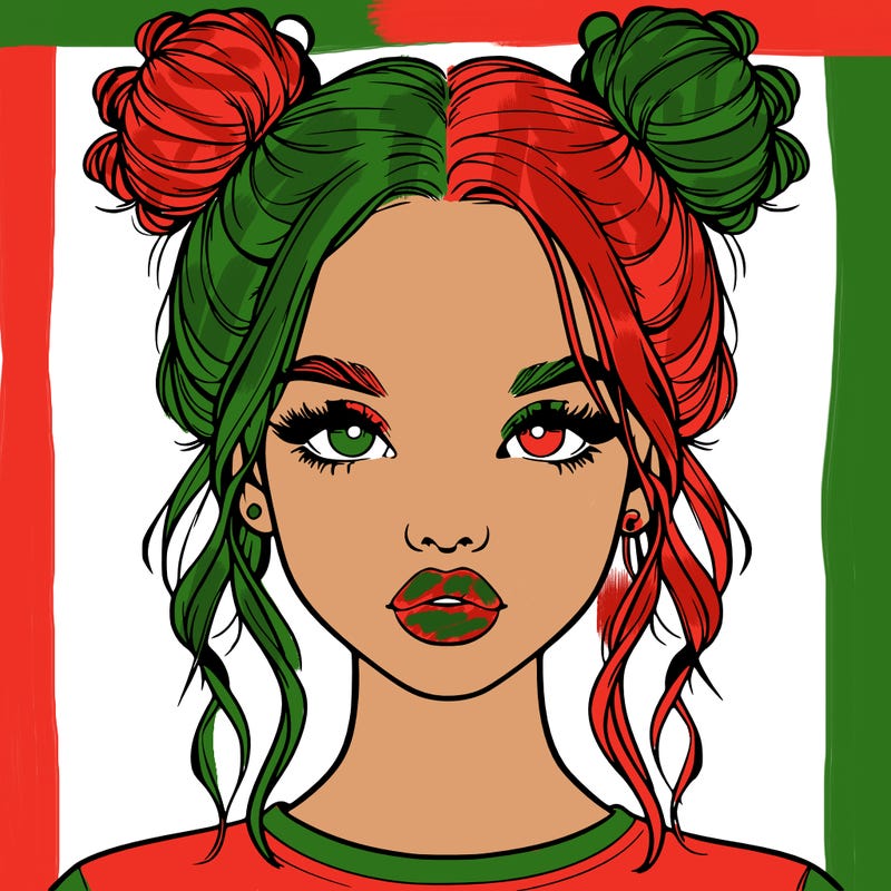 realistic girl with two buns in hair and lips