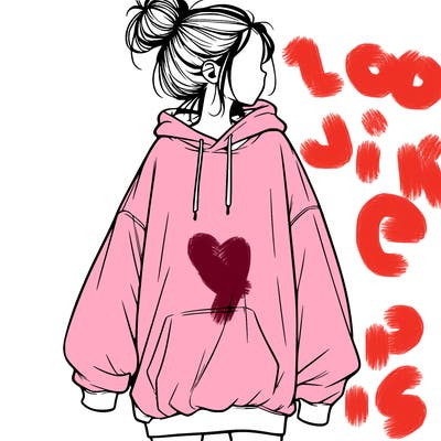 realistic girl with a oversized sweatshirt on and a bun