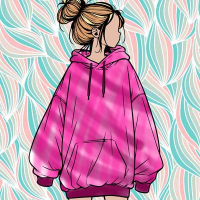 realistic girl with a oversized sweatshirt on and a bun
