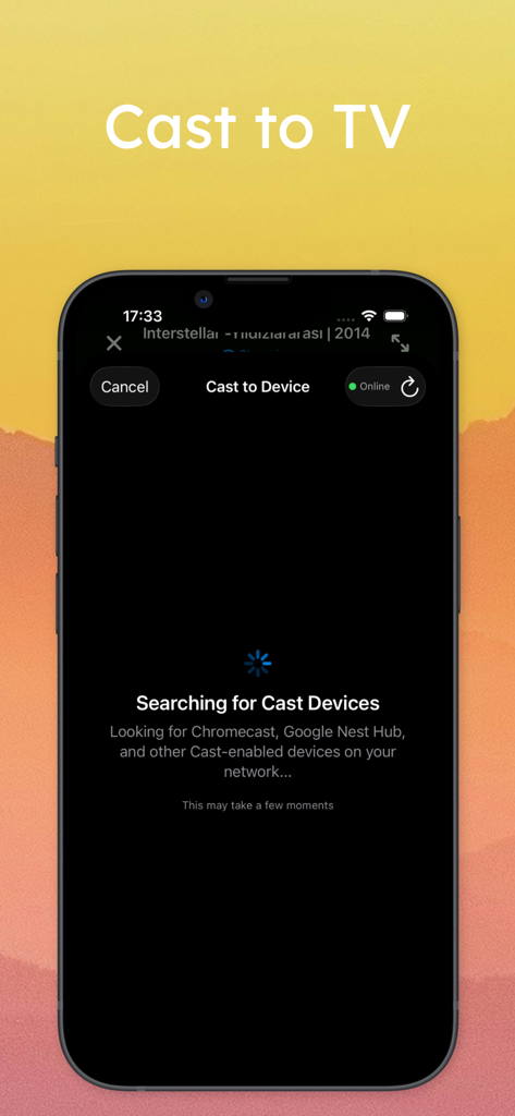 Maximus: IPTV Player M3U Cast - Maximus IPTV Player interface displaying the Cast to TV device search feature.