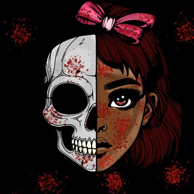 realistic girl with half skull mask