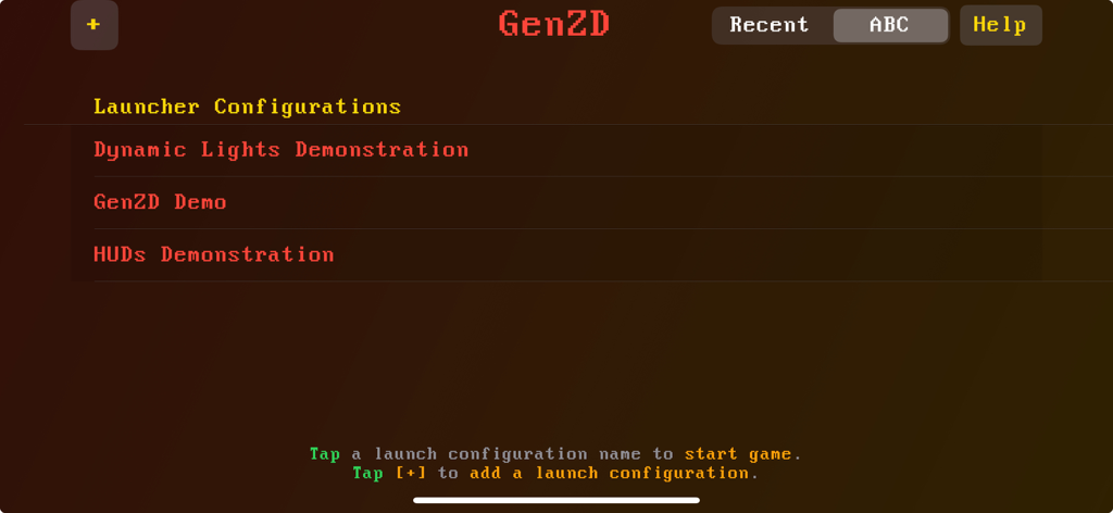 GenZD - GenZD app main menu showing the launcher configurations list for retro game mods on iOS.