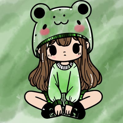 a girl wearing a frog hat and some frog socks